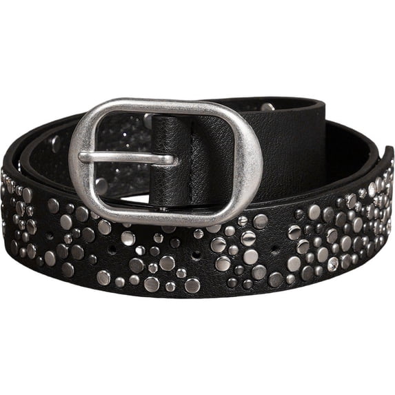 Hfppkn Metal Studded Punk Waist Belt PU Leather Rock Fashion Belt for Men Women Jeans 122cm Black