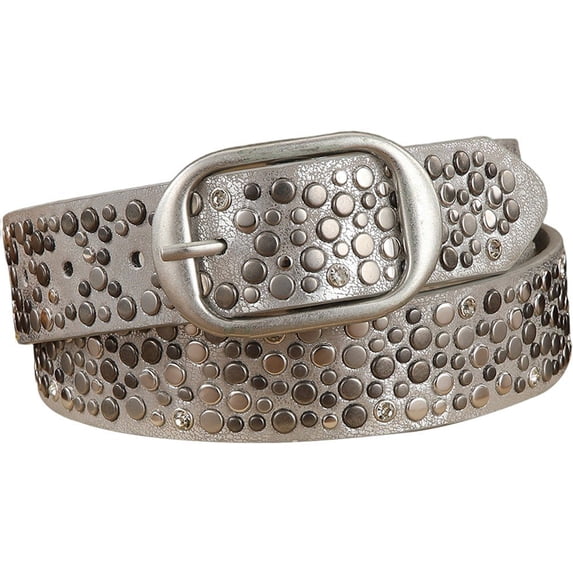 Hfppkn Metal Studded Punk Waist Belt PU Leather Rock Fashion Belt for Men Women Jeans 122cm Silver