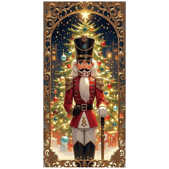 Hfppkn Nutcracker Soldier Door Cover Polyester Holiday Party Banner 180x90cm 1Pc
