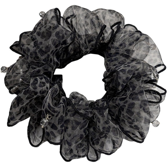 Hfppkn Oversized Leopard Print Mesh Scrunchie Large Ponytail Holder for Women Daily Wear 14cm