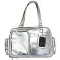 thumbnail image 1 of Hfppkn PU Leather Pin Display Ita Tote Bag Transparent Window Shoulder Handbag for Daily Use 35x11x25cm Silver, 1 of 7