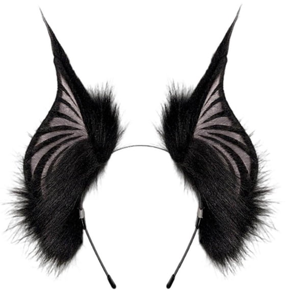 Hfppkn Plush Bat Ears Headband Gothic Wing Hair Hoop Accessories Black