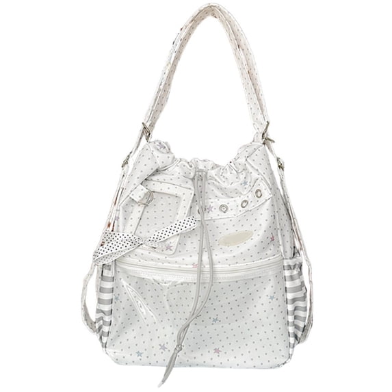 Hfppkn Polka Dot Drawstring Ita Handbag Clear Display Shoulder Bag for Daily Commute 35x14x36cm White