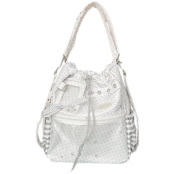 Hfppkn Polka Dot Drawstring Ita Handbag Clear Display Shoulder Bag for Daily Commute 35x14x36cm White