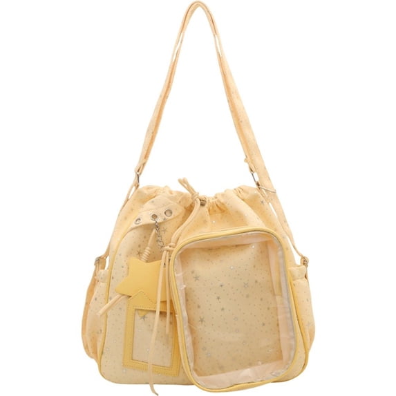 Hfppkn Star Pattern Ita Bag Clear Window Drawstring Pin Display Backpack Yellow