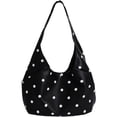thumbnail image 1 of Hfppkn Polka Dot PU Leather Shoulder Bag Large Capacity Casual Tote Handbag for Commuting 49x10x28cm Black, 1 of 7