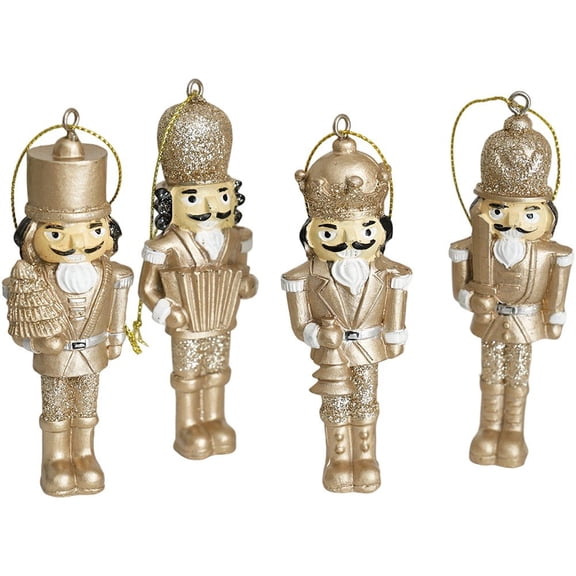 Hfppkn Resin Nutcracker Soldier Mini Christmas Ornaments Gold 11cm 4Pcs