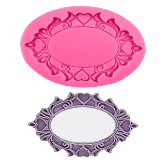 Hfppkn Retro Frame Mirror Silicone Fondant Mold, Cake Chocolate Stencil for Baking, As Shown