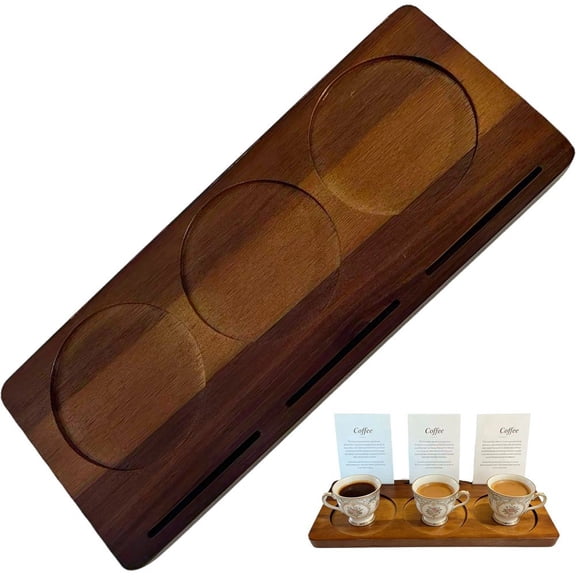 Hfppkn Rustic Wooden 3-Slot Coffee Cup Tray Whiskey Flight Board Drink Serving Platter for Parties 32x13cm