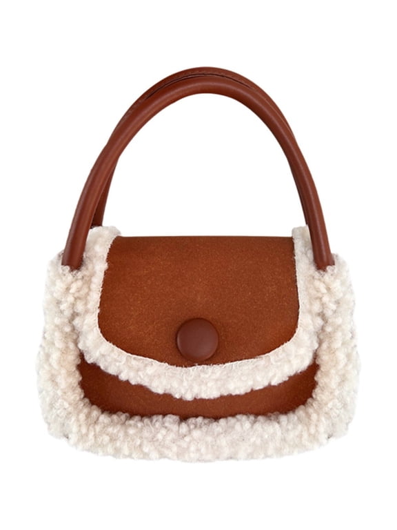 Soft Plush Suede Crossbody Bag, Small Lamb Wool Winter Shoulder Purse for Women, Brown 12x16x8cm