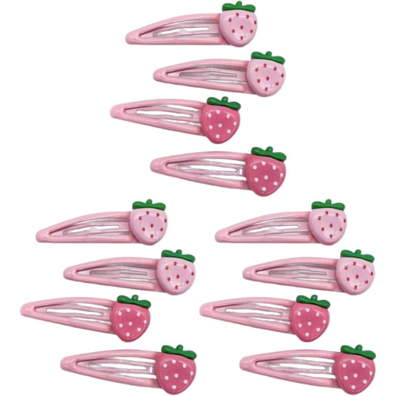 Hfppkn Strawberry Pink Y2K Metal Snap Hair Clips Set, Sweet Bangs Barrettes for Women, Pink 12Pcs 5x2cm