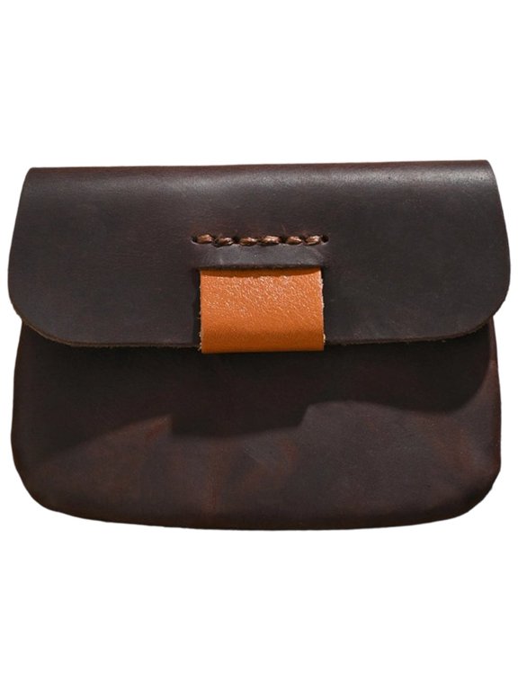 Vintage Crazy Horse Leather Ultra Thin Card Holder Coin Wallet, Dark Coffee, 10.5x8cm