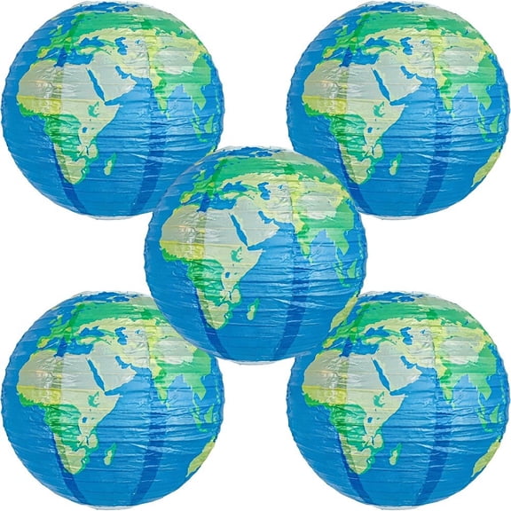 Hfppkn World Map Print Paper Party Lantern Set, Travel Themed Hanging Decor for Celebration Events 5Pcs 30cm