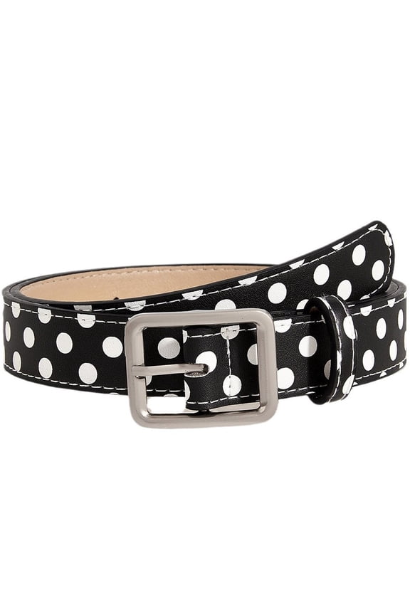 Y2K Polka Dot Elastic Waist Belt Vintage 90s Fashion Belt for Women Jeans Dresses 105x2.8cm Black