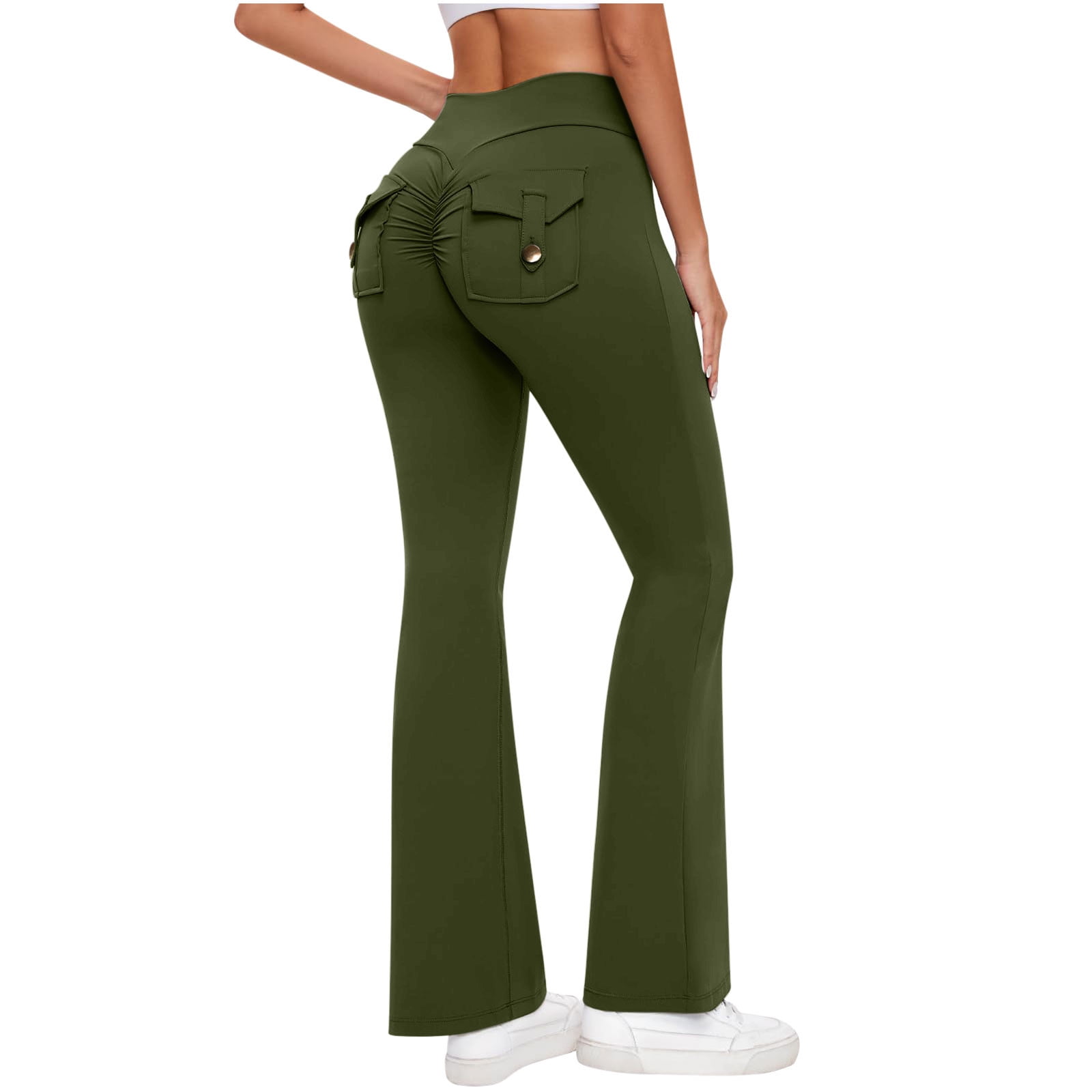 Hfyihgf Cargo Flare Leggings with Pockets for Women High Waisted Workout  Leggings Butt Lifting Gym Bootcut Yoga Pants Army Green L - Walmart.com