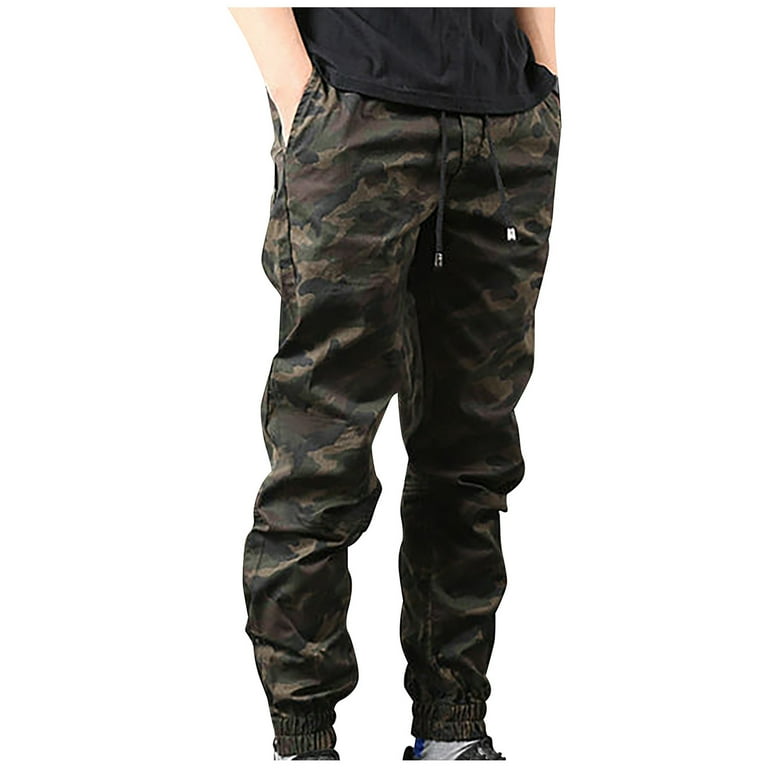 Hfyihgf Casual Camo Joggers Sweatpants for Men Lightweight Hiking Outdoor  Cargo Pants Drawstring Waist Cinch Bottom Streetwear Pants(Army Green,L)