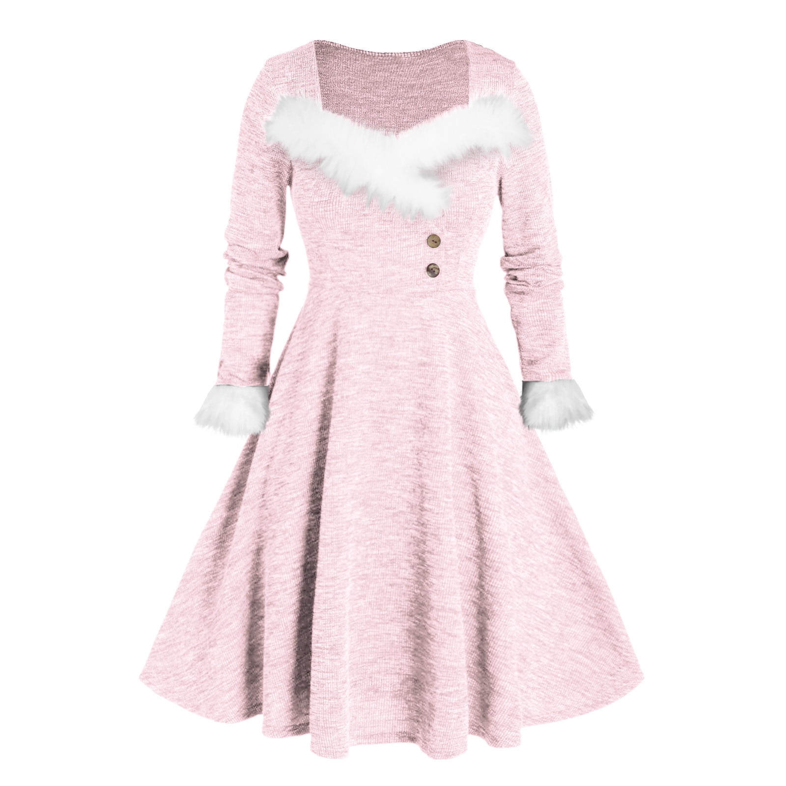 Pink dress with fur trim sales