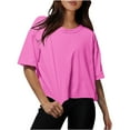 thumbnail image 1 of Hfyihgf Cotton Tshirts for Women Drop Shoulder Round Neck Oversized Crop Tops Solid Color Workout Basic Tees Blouse(Hot Pink,L), 1 of 5