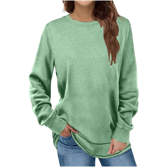 Hfyihgf Fall Clothes for Women 2022 Fashion Casual Long Sleeve Crewneck Sweatshirts Soft Solid Color Pullover Tunic Tops(Mint Green,S)