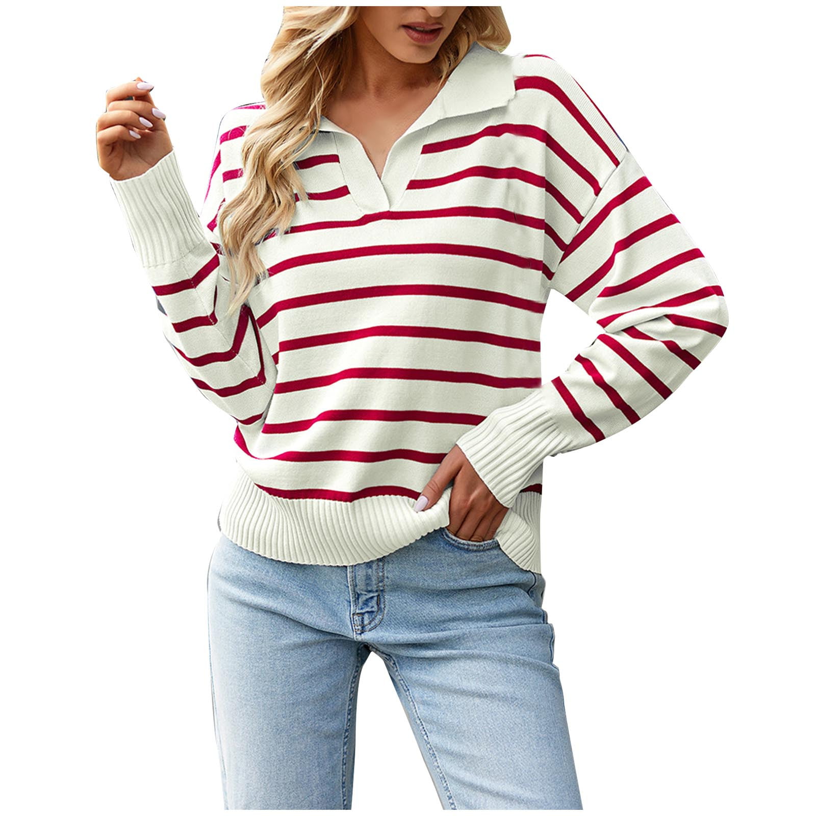 Winter Women's Clothes Cable Knit V Neck Sweaters Casual Long Sleeve  Striped Pullover Sweater Trendy Loose Preppy Jumper Top at Rs 1600.00, Sweater