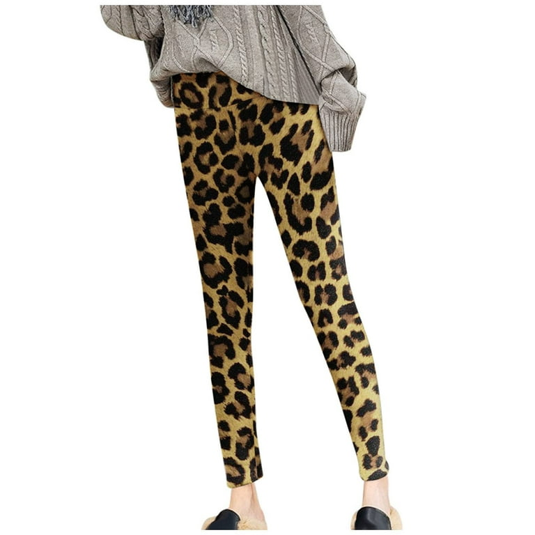 Hfyihgf Fleece Lined Leggings Women High Waisted Leopard Printed Winter  Yoga Pants Tummy Control Soft Thermal Warm Stretchy Pant(Coffee,XL) 