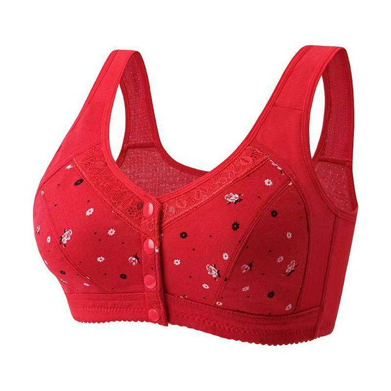 Hfyihgf Front Snaps Seniors Bra Front Closure Everyday Sports Bras Comfort  Wireless Cotton Full Coverage Floral Print Bras for Women Plus Size Red 3XL  
