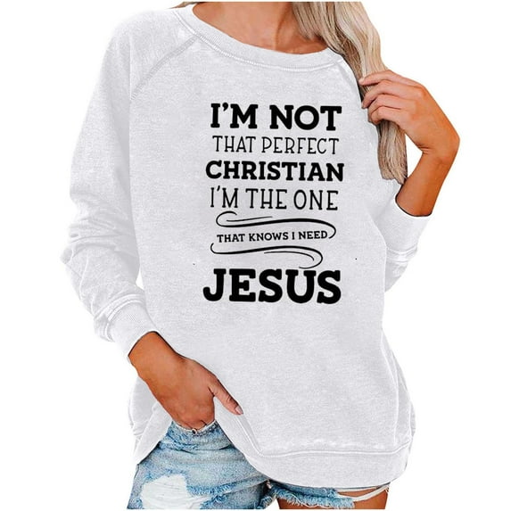 Hfyihgf Funny Pullover Sweatshirts for Women Long Sleeve Crewneck Cute Sayings Shirts Letter Graphic Print Tee Tops(White,XL)