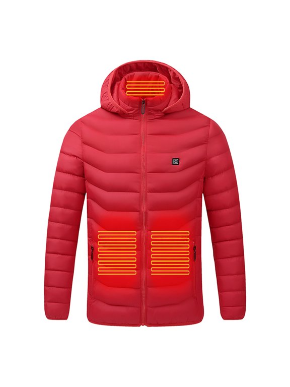 Heated Jacket for Men Women Winter Lightweight Puffer Coat with Hood USB Charging Heating Outdoor Clothing(Red,4XL)