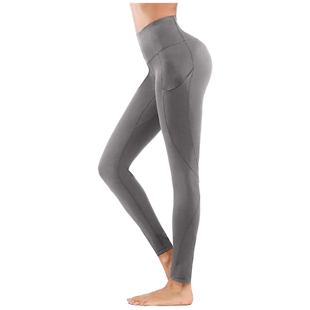 Hfyihgf High Waist Yoga Pants with Pockets for Women Tummy Control Workout  Running Soft Lightweight Yoga Leggings(Gray,XL) 