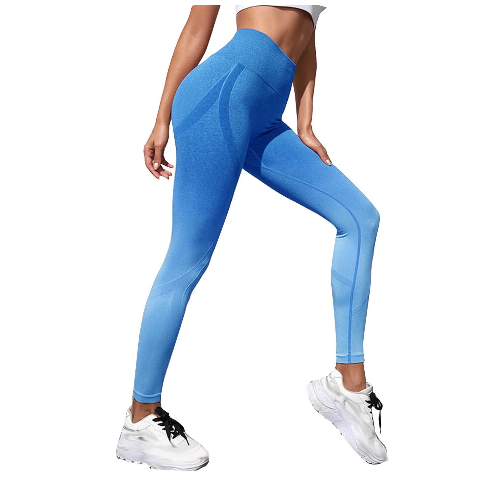 Hfyihgf High Waisted Leggings for Women Gradient Color Comfy Tummy Control  Slimming Yoga Pants Workout Running Tights Trousers(Light Blue,S) 