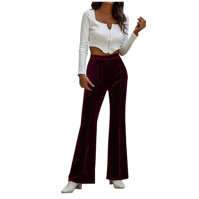 Yummy Material Flare Pants Solid Burgundy with Black Stripes - Its