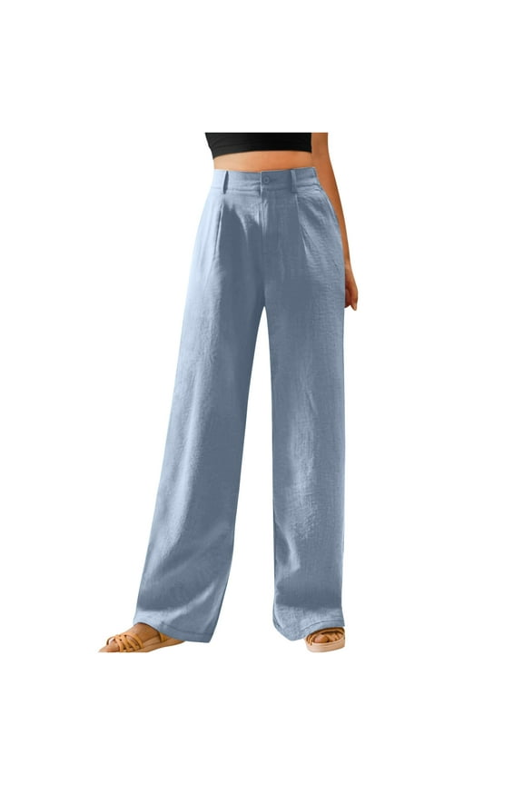 High Waisted Work Pants for Women Business Dressy Casual Office Dress Pants Wide Leg Slacks Trousers with Pockets Light Blue S