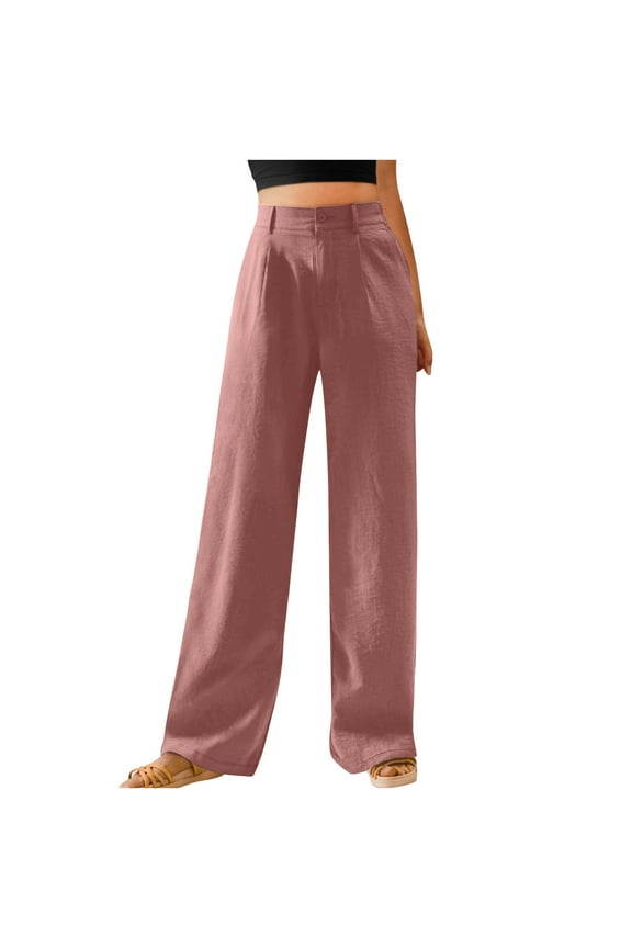 High Waisted Work Pants for Women Business Dressy Casual Office Dress Pants Wide Leg Slacks Trousers with Pockets Pink XL