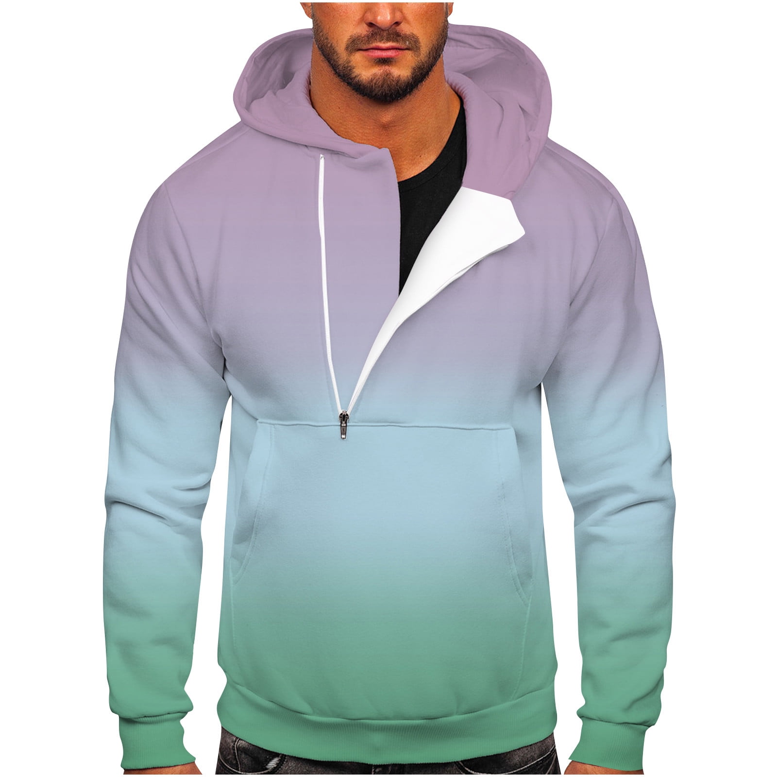 Hfyihgf Hoodies for Men Oblique Half Zip Sweatshirt Long Sleeve
