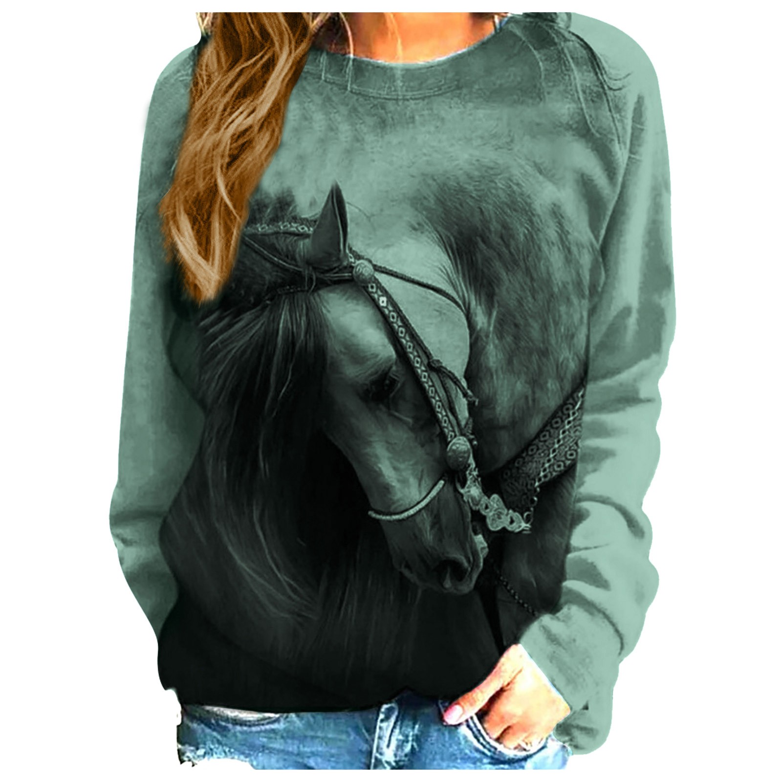 Hfyihgf Horse Sweatshirts for Women Long Sleeve Horse Print Crew Neck