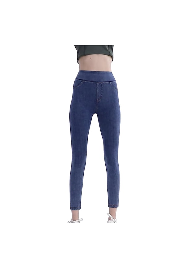 Jeggings for Women Tummy Control Pull on Stretchy Jeans High Waisted Skinny Denim Look Jean Leggings with Pockets Dark Blue XL