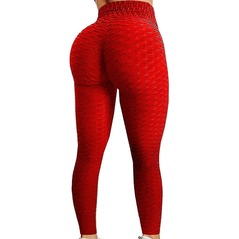 Hfyihgf Leggings Women High Waist Yoga Pants Slimming Butt Lifting Fitness  Workout Legging Tummy Control Sport Tights Pant(Red,XL) 