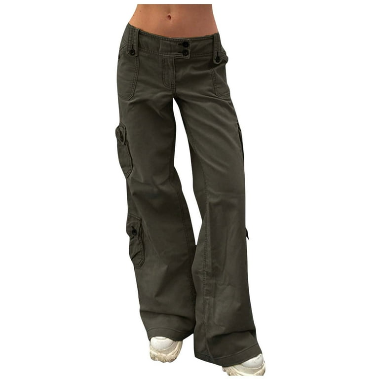 Honeeladyy Women's High Waist Straight Leg Jeans Cargo Pants Slant Pocket  Denim Pants Girls Fashion Adult Gift for Daughter Gray S