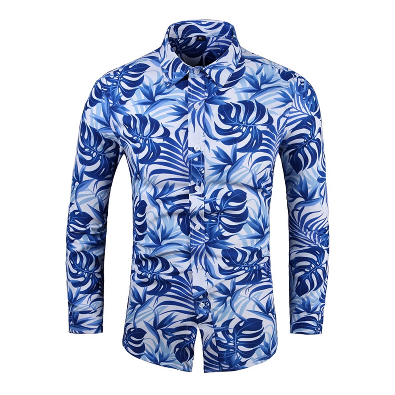 Hfyihgf Men Floral Slim Fit Dress Shirts Long Sleeve Casual Button Down Flower  Printed Club Party Shirts(Sky Blue,5XL) 