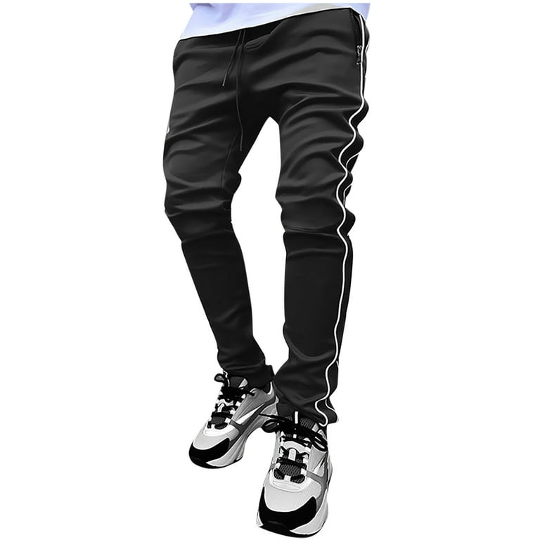 Hfyihgf Men's Athletic Joggers Pants Lightweight Drawstring Waist Tapered  Cargo Pant Workout Walking Trousers with Zipper Pockets(Black,XXL) 