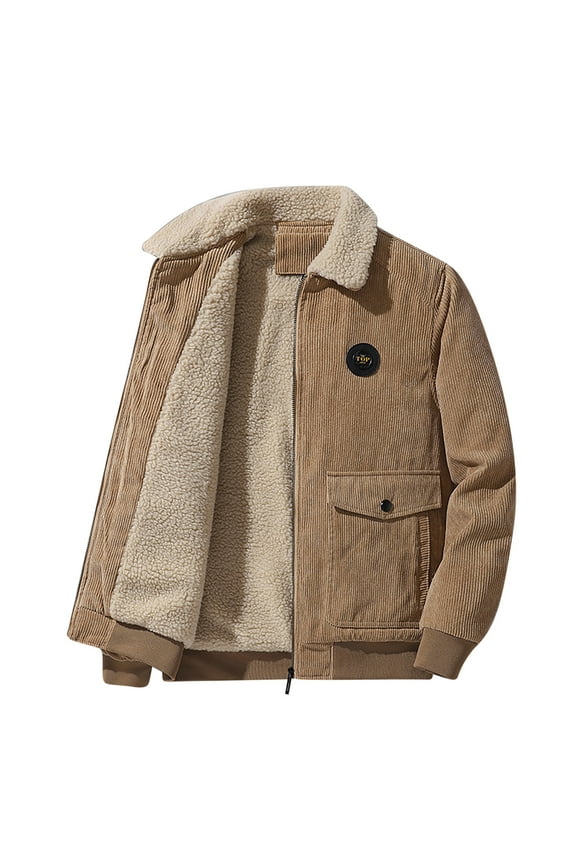 Men's Corduroy Denim Trucker Jackets Vintage Fleece Sherpa Lined Lapel Full Zip Up Thickened Winter Coats Outwear(Khaki,3XL)