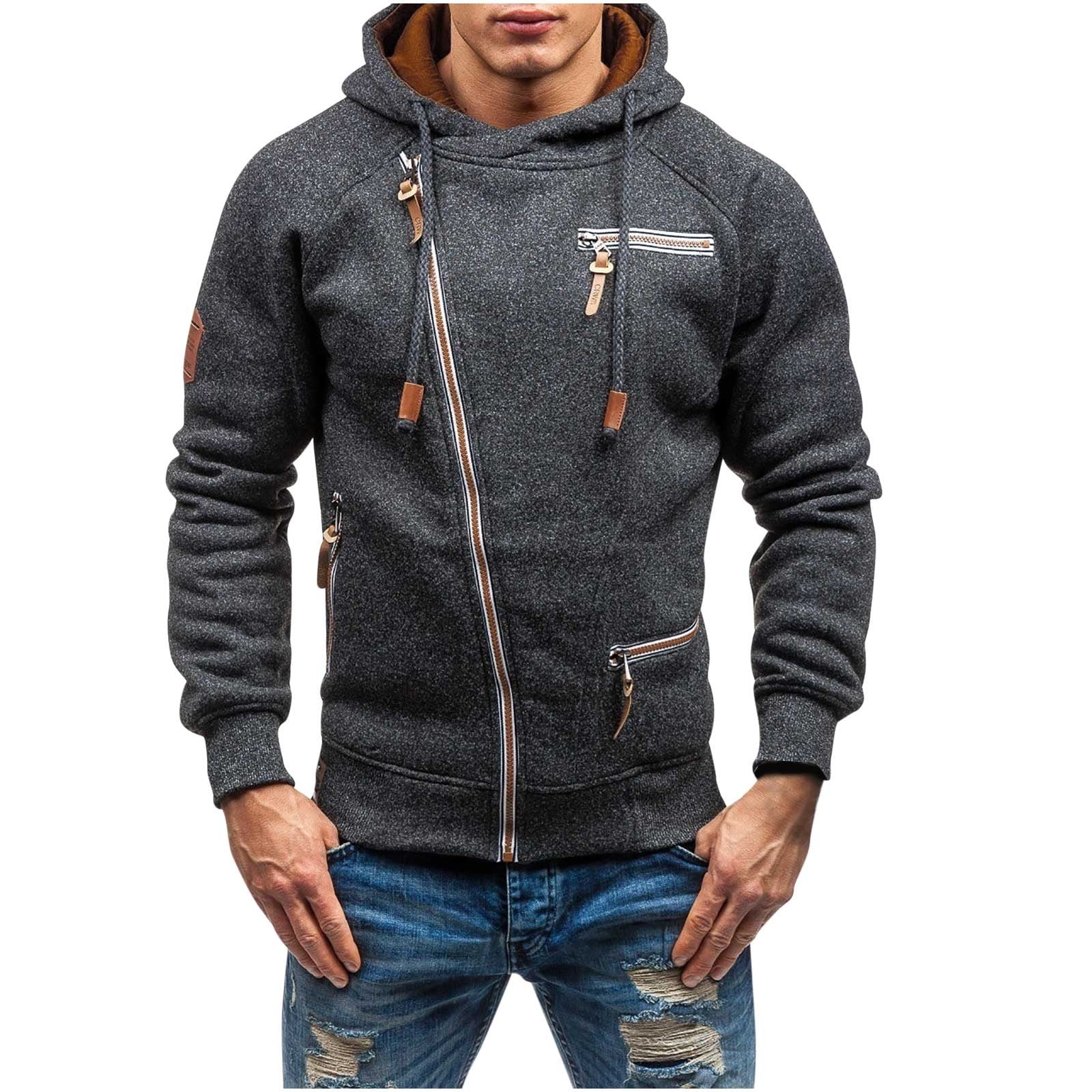 Hfyihgf Men s Fashion Cool Hoodies Jacket Slim Fit Unique Design Zipper Casual Hooded Sweatshirt Comfy Coats with Multi Pocket 01 Dark Gray S Walmart