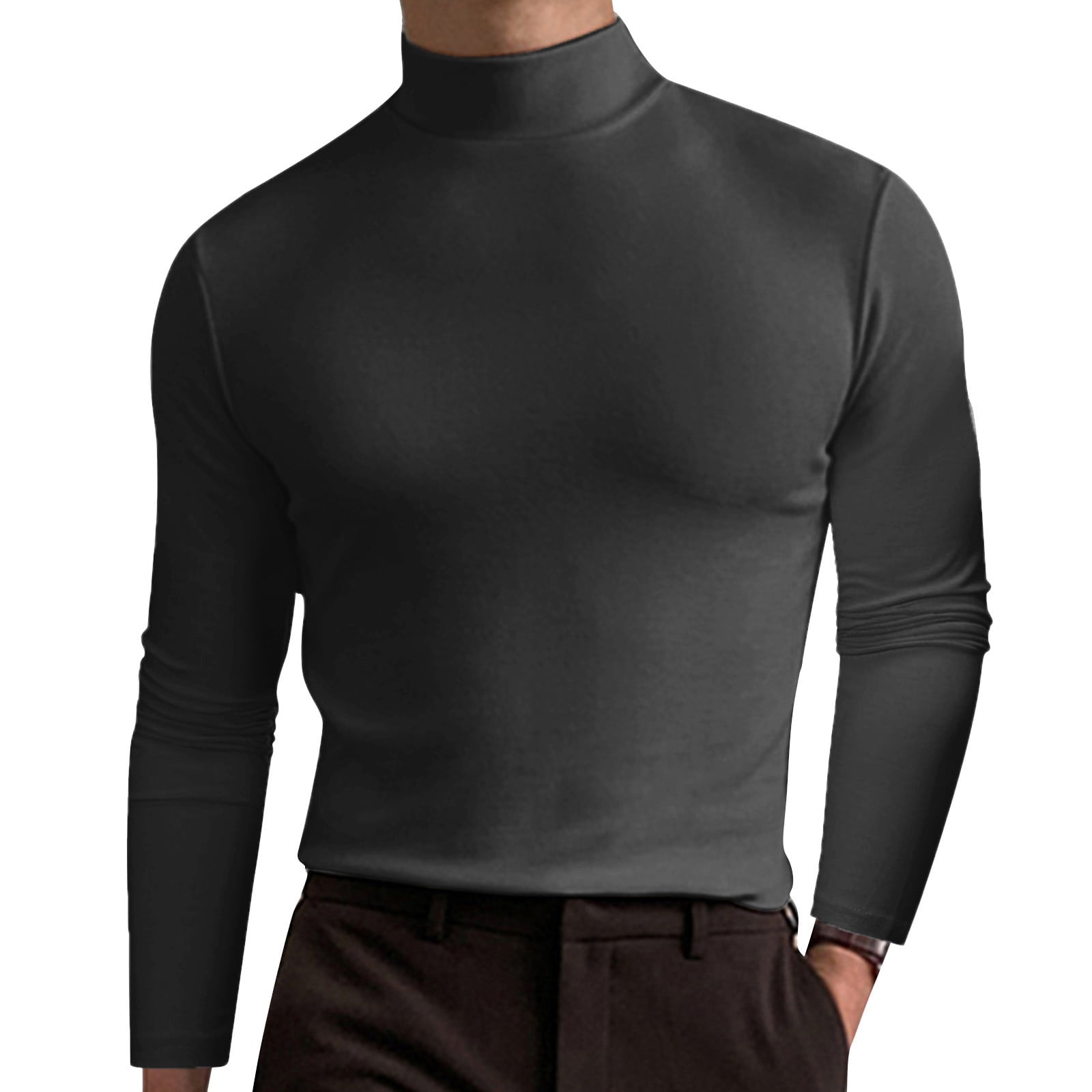 Hfyihgf Men's Fashion Mock Turtleneck T-Shirts Long Sleeve Pullover Shirts  Basic Designed Undershirt Stretch Solid Color Slim Fit Top(Dark Gray,M) 