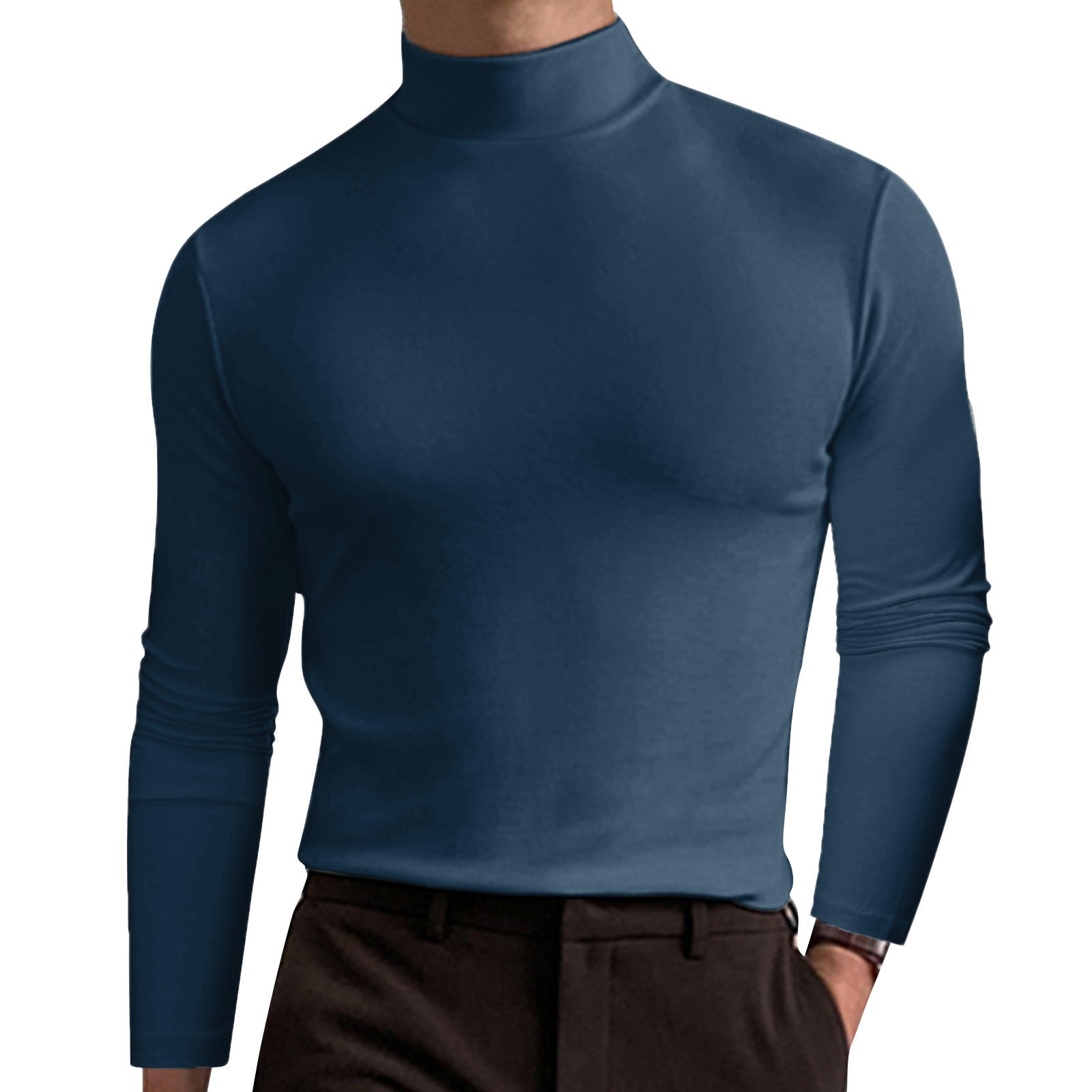 Hfyihgf Men's Fashion Mock Turtleneck T-Shirts Long Sleeve Pullover Shirts  Basic Designed Undershirt Stretch Solid Color Slim Fit Top(Dark Gray,M)