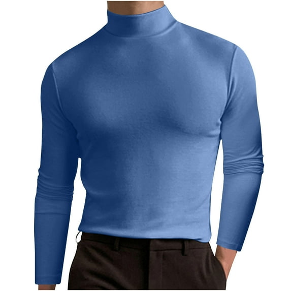 Hfyihgf Men's Fashion Mock Turtleneck T-Shirts Long Sleeve Pullover Shirts Basic Designed Undershirt Stretch Solid Color Slim Fit Top(z1-Blue,M)