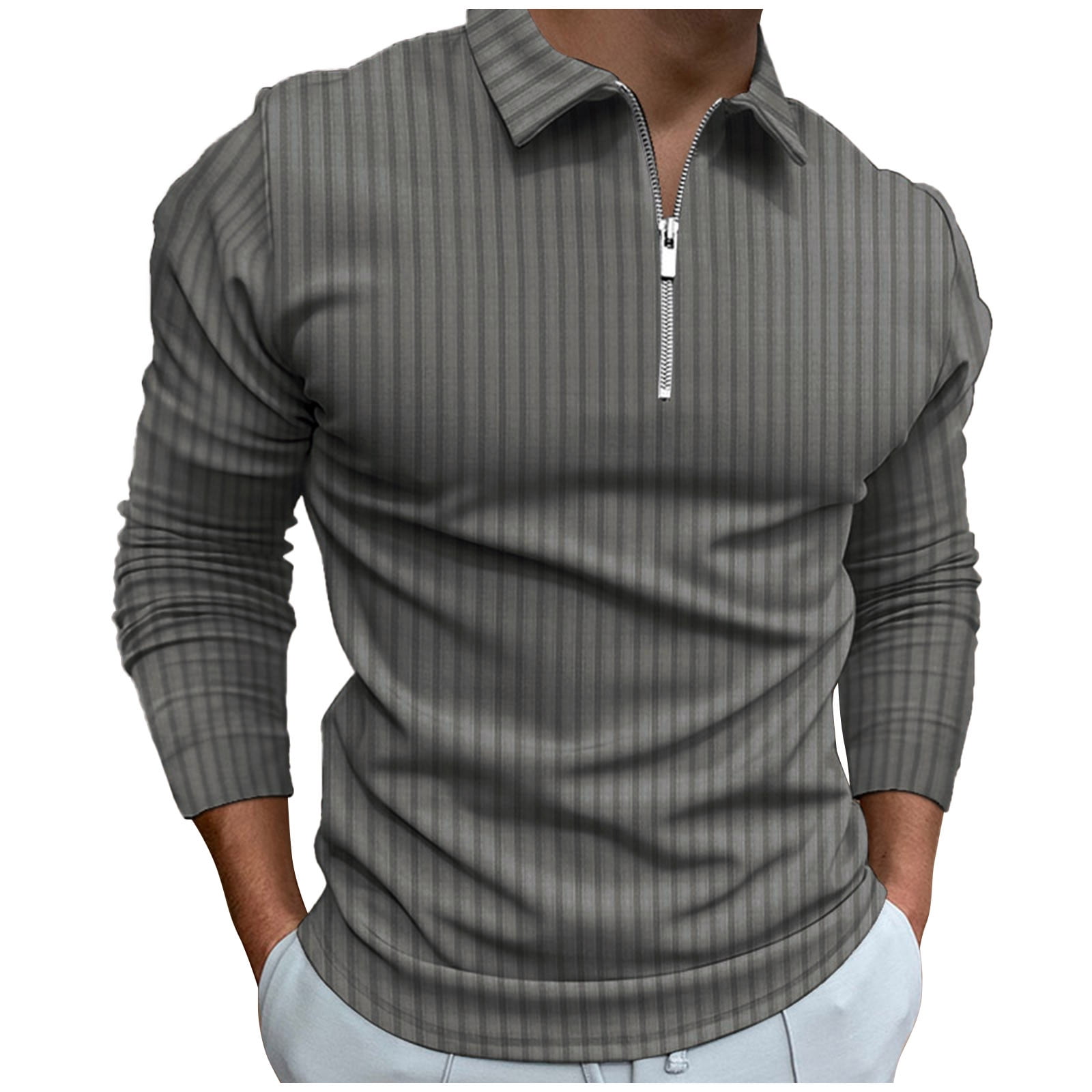 Hfyihgf Men's Fashion Polo Shirts Long Sleeve Zip V Neck Knit