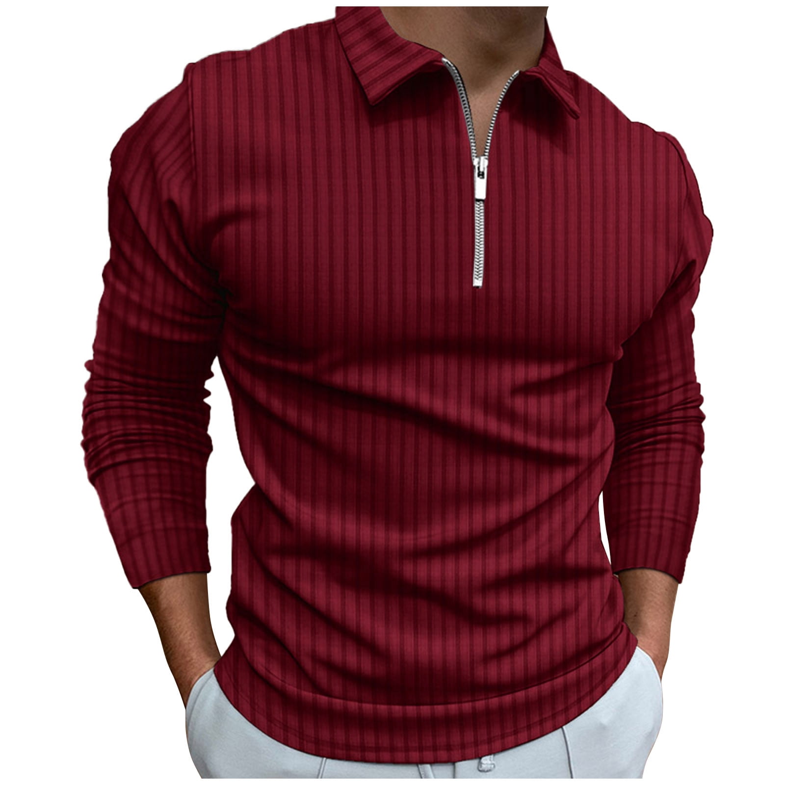 Hfyihgf Men's Fashion Polo Shirts Long Sleeve Zip V Neck Knit