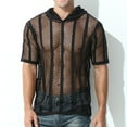thumbnail image 1 of Hfyihgf Men's Fishnet See-Through Tops Short Sleeve Muscle Workout T Shirt Mesh Transparent Tees Top with Hood(Black,S), 1 of 8