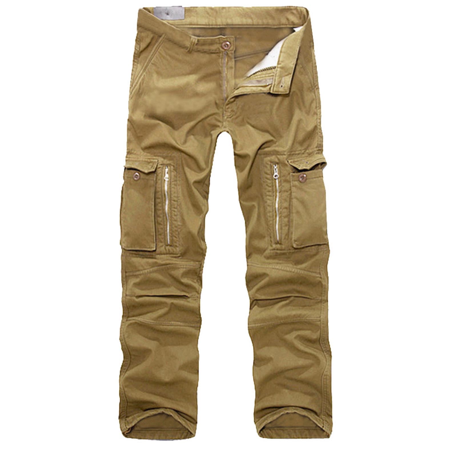 Hfyihgf Men's Fleece Lined Outdoor Cargo Pants Casual Winter Warm Trousers  Windproof Combat Work Ski Hiking Pants with Multi Pockets(Khaki,5XL)