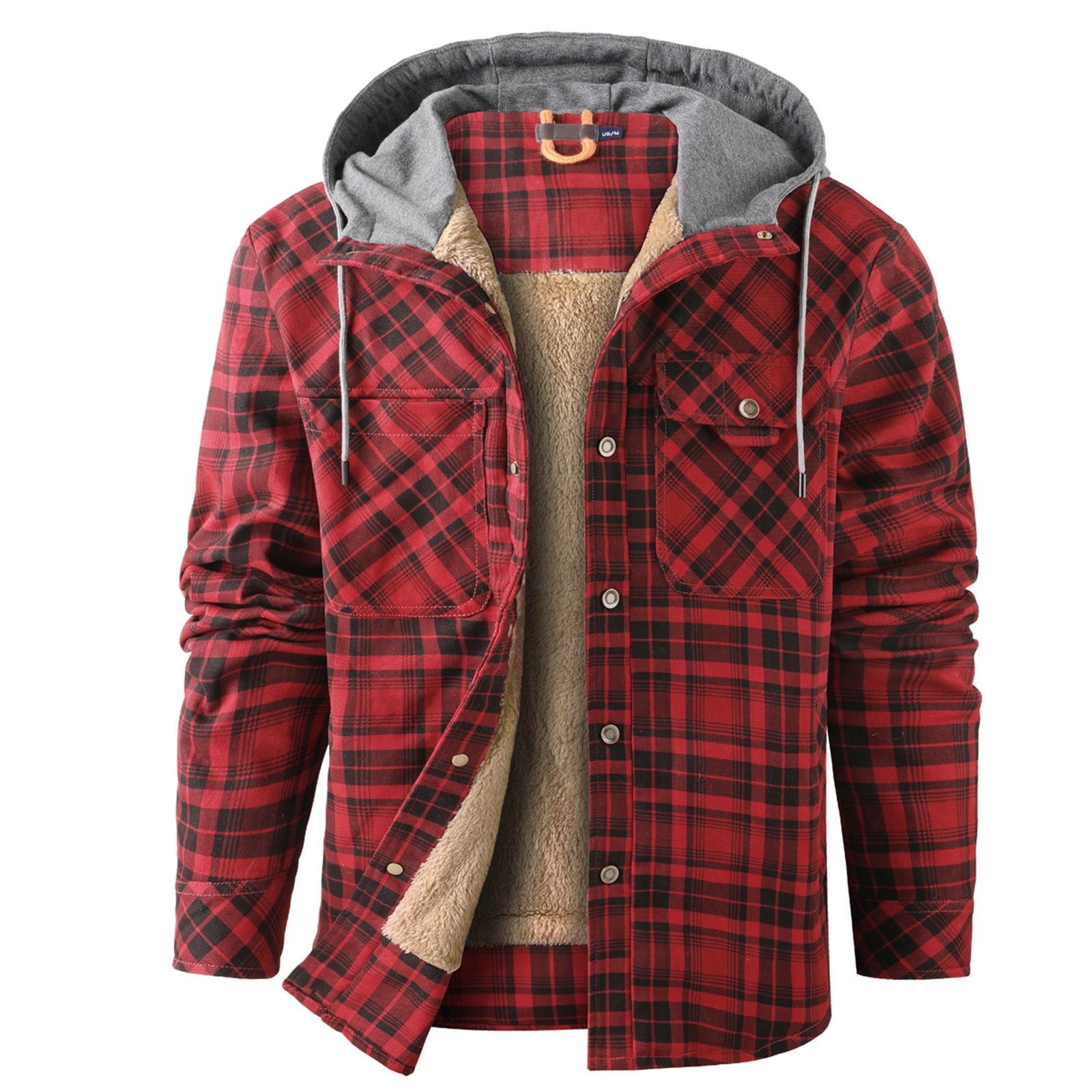 Hfyihgf Men's Hooded Plaid Shirt Jacket Buttons Down Fleece Lined ...